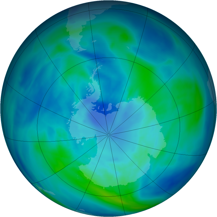 Antarctic ozone map for 30 March 2005